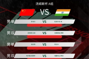 汤杯中国队vs印度对阵：石宇奇缺席，李诗沣、翁泓阳、陆光祖出战